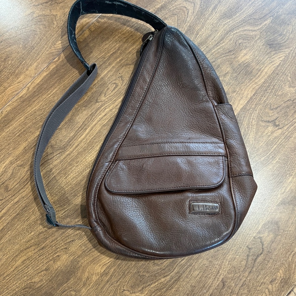 Vintage LL Bean Ameribag Brown Leather Sling Crossbody Healthy Back Bag
